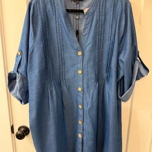 Denim Blue Button-Up Women's Tunic